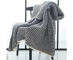 MOOJIIN Moonjiin Acrylfasern, gestrickt, warm, leicht, wendbar, Waffelmuster, Überwurf, Decke für Zuhause, Dekoration, Bett, Sofa, Stuhl 51x63 schwarz/weiß