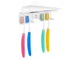 Linkidea Zahnbürstenhalter Wandmontage mit Selbstklebend, Zahnbürstenhalter mit Zahnpasta-Schale, Rasierhalter für Badezimmer Duschregal, langlebig, 4 Löcher für Zahnbürsten, einfache Installation