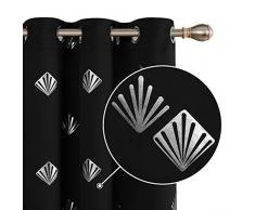 Deconovo Verdunkelungsvorhang Folie Bedruckt glänzend Diamant Muster Ösen Lichtblocking Fenster Vorhänge für Wohnzimmer 2 Panels 42 x 45 inch schwarz