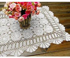 Damanni Tischläufer aus Baumwolle, 48,3 x 61-89 cm, rechteckig, handgefertigt, Häkelspitze, Spitze, Tischläufer für Couchtisch, Kommode, Schal, Dekor Garten 19x31 Inch weiß