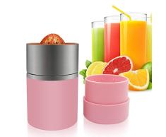 Epro Manuelle Saftpresse Zitruspresse für Orangen Zitronen Madarinen Grapefruits, tragbar Zitruspresse mit Sieb und Behälter rose