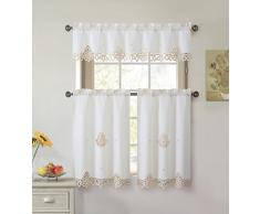 3 Stück Deckchen bestickt Küche Fenster Vorhang Set: 1 Querbehang und 2 Stufen Traditionell 1 Valance: 58 x14, 2 Tiers: 29 W x 36 L each Beige and Gold