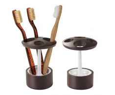 mDesign Deko Bambus Holz Zahnbürstenhalter Organizer Stehen für Badezimmer Vanity, Waschbecken, Medizin Schränke – Verwendung für Zahnbürsten, Make-up-Pinsel, 2 Stück, weiß/Espresso