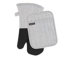 Cuisinart Ofenhandschuh und rechteckiger Topflappen mit Tasche, Neopren für einfaches Greifen, hitzebeständig bis 500 °C, Chambray Küchenzubehör, hellgrau