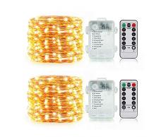 Umi. by Amazon 5 m Einfarbige Lichterkette mit 50 Mini-LEDs, Feenlichter, batteriebetrieben mit Fernbedienung, Timer, dekorativer Kupferdraht, wasserdicht, für Innen- und Außenbetrieb, 2er-Pack