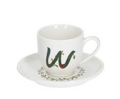 PORCELLANA Solotua Kaffeetasse mit Untertasse Buchstabe W 85 ml in Geschenkbox