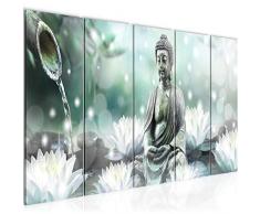Bilder Feng Shui Buddha Wandbild 200 x 80 cm Vlies - Leinwand Bild XXL Format Wandbilder Wohnzimmer Wohnung Deko Kunstdrucke Türkis 5 Teilig - MADE IN GERMANY - Fertig zum Aufhängen 018255b