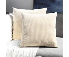 Sunfay 2 Stück Dekorative Weiche Kordstoff Überwurfkissenbezüge Set Solid Streifen Bezüge für Sofa Couch Schlafzimmer 18 x 18 Zoll 45 x 45 cm Modern 18x18 beige