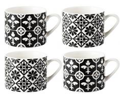V & A Encaustic Fliesen gedrungene Feines Porzellan Espresso Tassen, Keramik, Schwarz, 4-tlg.