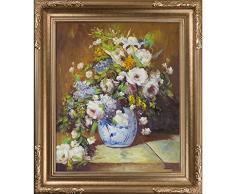 overstockArt Grande Vase Di Fiori von Auguste Renoir mit Florentine, Dark Champagne Rahmen handbemalt Öl auf Leinwand, Holz, Mehrfarbig