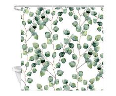 JAWO Duschvorhang, Wasserfarbenmuster mit Eukalyptusblättern und Zweigen, Polyester-Stoff, Badvorhänge, Set mit Haken, 178 x 177 cm