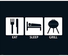 Eat, Sleep, Grill - Fun Mini Poster Plakat Druck - Größe 50x40 cm