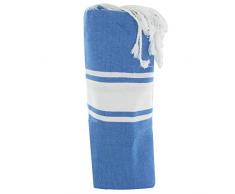 LES POULETTES Baumwolle Handtuch Fouta Hammam oder Strand Blau Meer Farbe Weiß Streifen