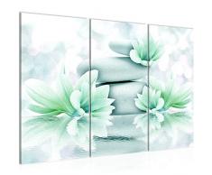 Bilder Blumen Feng Shui Wandbild 120 x 80 cm Vlies - Leinwand Bild XXL Format Wandbilder Wohnzimmer Wohnung Deko Kunstdrucke Türkis 3 Teilig - MADE IN GERMANY - Fertig zum Aufhängen 505831b
