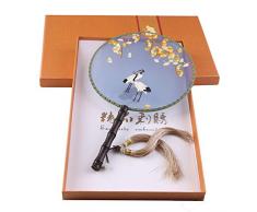 Handseide Kunst-Fächer mit Geschenk-Box für Frauenkleid, 20 cm Fächergesicht, handgefertigt, Doppel-Seiden-Stickerei für Braut, Mädchen, Mutter, Kleidung 15 x 9 x 1.2 Gift Box Muster Two Kran