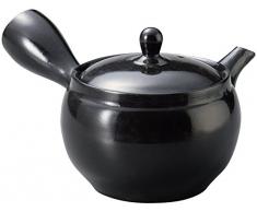 Yamakiikai Japanische Keramik Kyusu Teekanne schwarz emailliert mit Edelstahlsieb Y1019 aus Japan