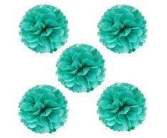 Wrapables Pompoms Party Dekorationen für Hochzeiten, Geburtstagsfeiern, Baby Duschen und Kinderzimmer Decor, Aqua, 20,3 cm, Set von 5