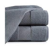 Eurofirany Handtuch Baumwolle Stahlgrau Zickzack Muster Metallnaht Metall Bordüre Set 3-er Pack Oeko-Tex, 70X140cm, 3