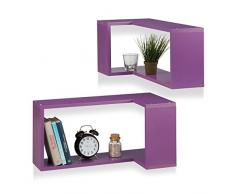 Relaxdays, Freischwebend, Dekorativ, Zum Aufhängen, Kinderzimmer, Modernes Design, MDF, Violett Eck Wandregal, 2er Set, Holz, 30 x 60 x 30 cm