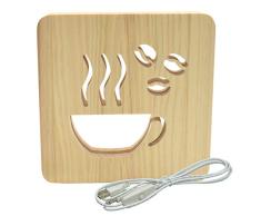 Kögler AmbiWood, LED Holzschnittlampe Kaffee, Dekolampe aus Holz mit warmweißem Licht, mit USB-Stromkabel und Schalter, ca. 19 x 19 x 3 cm groß, für ein stimmungsvolles Ambiente, bunt