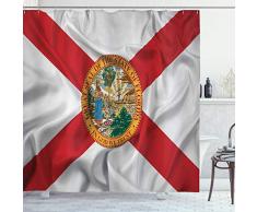 ambesonne American Decor Kollektion, Florida Flagge Land of Sunshine Blumen Palmen Polyester-Flüsse und Seen Steamboat Bild,-Badezimmer Dusche Vorhang Set mit Haken, rot weiß senf