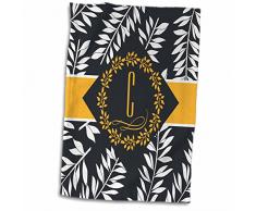 3dRose Letter C Monogram In A Tropical Charcoal White & Yellow Print Handtücher, Mehrfarbig, 15 x 22