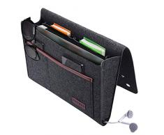 ZOORON Nachttisch Caddy, große Größe 23,9 x 33,2 cm Nachttisch Organizer, Filz Hänge-Organizer für Bettgeländer, Sofas, Etagenbetten dunkelgrau