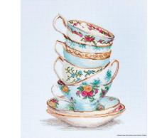 Luca-S BA2325 Türkis Teetassen Aida Kreuzstichset, Baumwolle, mehrfarbig, 22x29cm