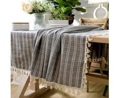 Ethomes Baumwolle Leinen Spitze kariert Rechteck tbale Bezug Plaid Tischdecke für Home Esstisch Hochzeit Küche Picknick, Leinen, Check Grey, 43x63 inch (110x160cm)