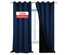Yakamok 100% Verdunklungsvorhänge, Thermo-Isolierung, schalldämpfende Vorhänge, komplett lichtblockierende Vorhänge mit schwarzem Futter für Schlafzimmer W52 x L108 Marineblau