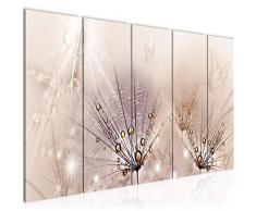 Bilder Blumen Pusteblume Wandbild 200 x 80 cm Vlies - Leinwand Bild XXL Format Wandbilder Wohnzimmer Wohnung Deko Kunstdrucke Braun 5 Teilig - MADE IN GERMANY - Fertig zum Aufhängen 016955a