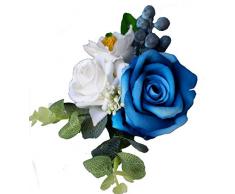 Lanmiya Traumige Blumendekoration Künstliche Blumen Hochzeit Stuhl Kirchengang mit Chiffonschwanz, 4er Set blau