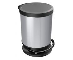 Rotho Paso rund, geruchsdichter Abfalleimer aus Kunststoff in Edelstahl-Optik (PP), Treteimer mit 20 Liter Inhalt, Silber metallic, ca. 35,7 x 30,2 x 43,2 cm Mülleimer mit Tretfunktion und Klappdeckel