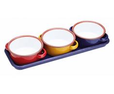 Kitchen Craft World of Flavours Servierschalen aus Emaille/Tapas-Schalen mit Tablett, 11 cm (4,5) -Mehrfarbig (Set mit 3), 11.5 x 13.5 x 5 cm
