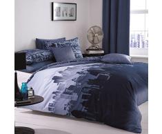 Catherine Lansfield Cityscape Daunen, 100% Baumwolle, Blau, Einzelbett, 1 x 160 x 2 cm, 2 Einheiten