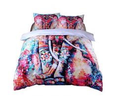 Bohemian Bettwäsche-Set, Bettwäsche-Set, weiche luxuriöse Mikrofaser, Schmusetuch mit Elefantenmuster, für Kinder und Jugendliche, Erwachsene, Bettbezug mit Reißverschluss (bunt, 3-teilig, volle Größe) Queen B