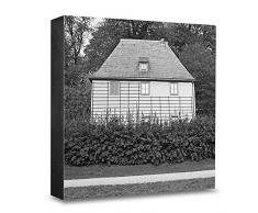 COGNOSCO HG-WE105 Foto-Holzblock medium-15 x 15 cm-Wandbild mit Architektur-Fotografie Weimar-Goethes Gartenhaus, Holz, Schwarz-Weiß 15x15cm
