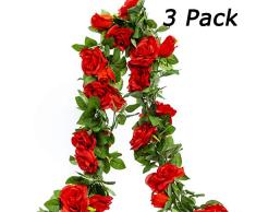 HEJIAYI Künstliche Rosenranken Seidenblumengirlande künstliche Rosen Girlande Hängepflanzen Blumen für Hotel Büro Hochzeit Zuhause Party Garten Kunst Dekoration rot