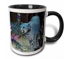 3dRose Cheetah Gemälde Hue-Walking-Two Ton, schwarz, Kaffeebecher, Keramik, Schwarz/Blau, 10.16 cm x 7,62 x-Uhr