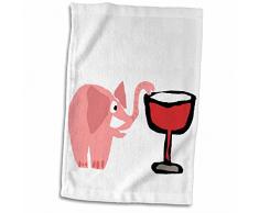 3dRose Funny Pink Elephant Drinking Red Wine Handtücher, 15 x 22