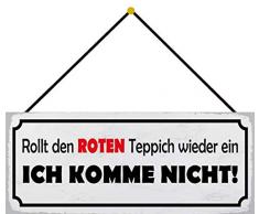 Schatzmix Roter Teppich ich komme Metallschild 27x10 cm Wanddeko mit Kordel Blechschild, Blech, Mehrfarbig