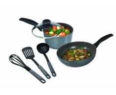 STONELINE 13534 6-teilig Kochgeschirr Set bestehend aus 18 cm Stielkasserolle und 24 cm Schmorpfanne, inklusive Pfannenwender, Schöpfkelle und Schneebesen