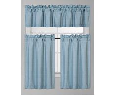 Elegant Home Collection 3-teiliges Farbe Kunstseide Blackout Küche Fenster Vorhang-Set mit Stufe und Querbehang Farbe gefütterte Thermo-Verdunkelungs Fall Fenster Behandlung Set blaugrün