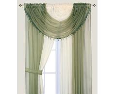 Elegant Home Komplett Mehrfarbiger Fenstervorhang-Set mit 4 befestigten Paneelen und 2 Volants und Zwei Raffhaltern für Wohnzimmer, Esszimmer oder andere Fenster. L Sage Green/Beige