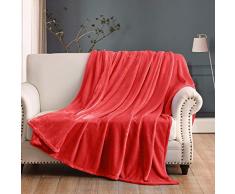 Ihoming Luxuriöse Fleece-Decke für Bett und Couch-Überwurf, 350 g/m², superweich, kuschelig, leicht King(108x90) rot