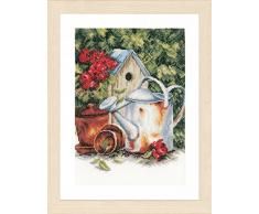 Lanarte Zählmusterpackung Gießkanne & Vogelhaus Leinen Kreuzstichpackung, Baumwolle, Mehrfarbig, 20.0 x 26.0 x 0.30 cm
