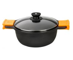 BRA Efficient Hoher Kochtopf mit Glasdeckel und Silikongriffen, Aluminium, schwarz, 20 cm