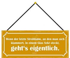 Schatzmix Spruch Wenn der letzte Strohhalm Metallschild Deko 27x10 mit Kordel Blechschild, Blech, Mehrfarbig, 27x10 cm