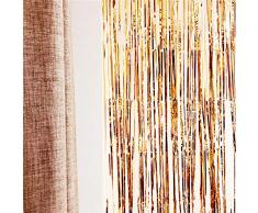 TangTanger Folien-Fransenvorhang Metallic Lametta Vorhänge Folien Fransen Schimmer Vorhang Tür Fenster Dekoration Geburtstag Hochzeit Party Champagne Color