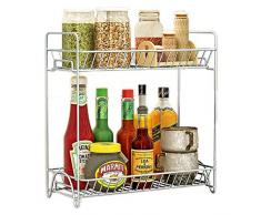 Spice Rack Organizer, Fresh Haushalt 2 Etagen Gewürzgläser Flasche Ständer Halter, Edelstahl Küche Organizer Storage Küche Regale Rack – Silber